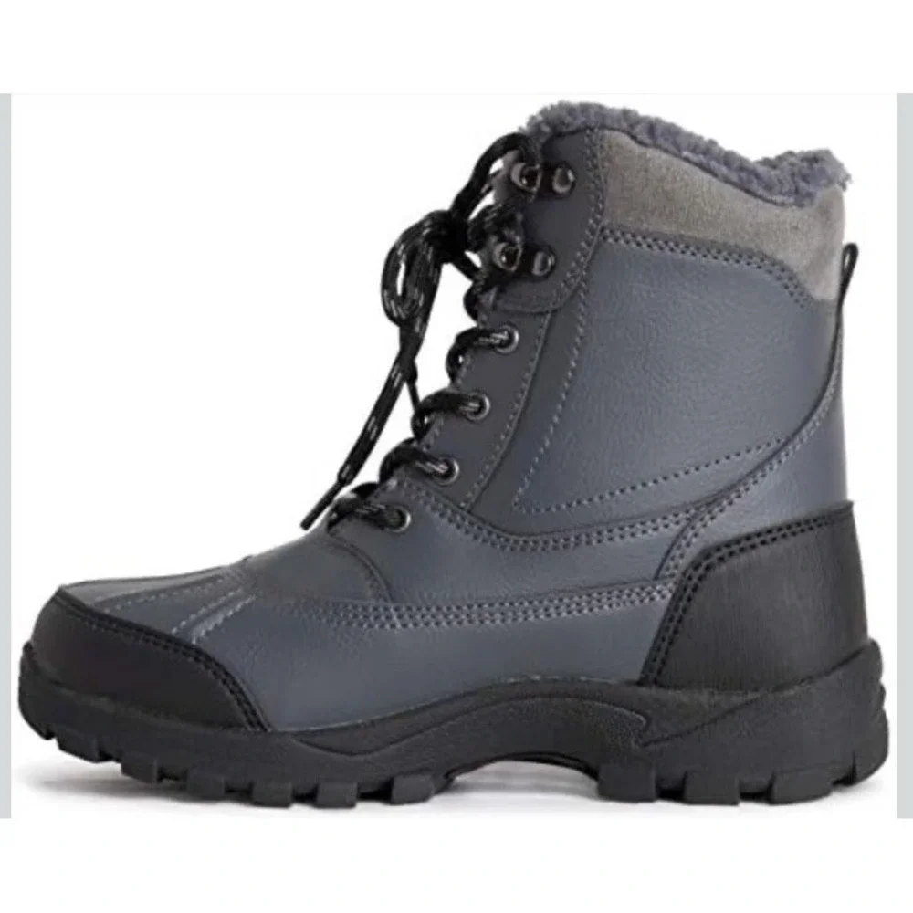 Polar Winter Boots Gray Lace Up Faux Fur Lined Low Heel Outdoor Snow/Rain W 9 M7